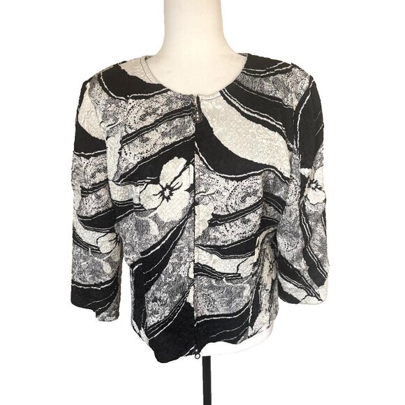Vintage JOSEPH RIBKOFF Full Zip Jacket Blazer Size 12 Black White Lined Textured - Picture 1 of 8
